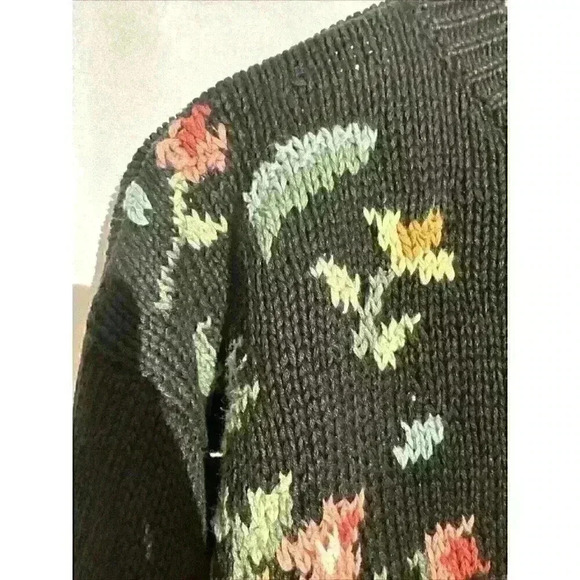 Heirloom Collectibles Sweater Womens Medium Black Floral Vintage 90s Cotton Knit - Picture 8 of 9